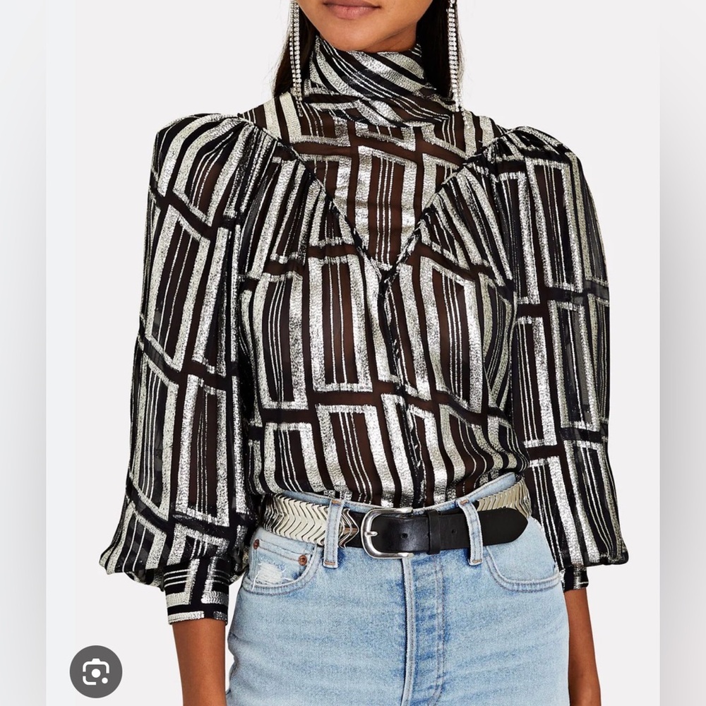 IRO Claireta Lamé Metallic Blouse Size FR 34 XS/S $525